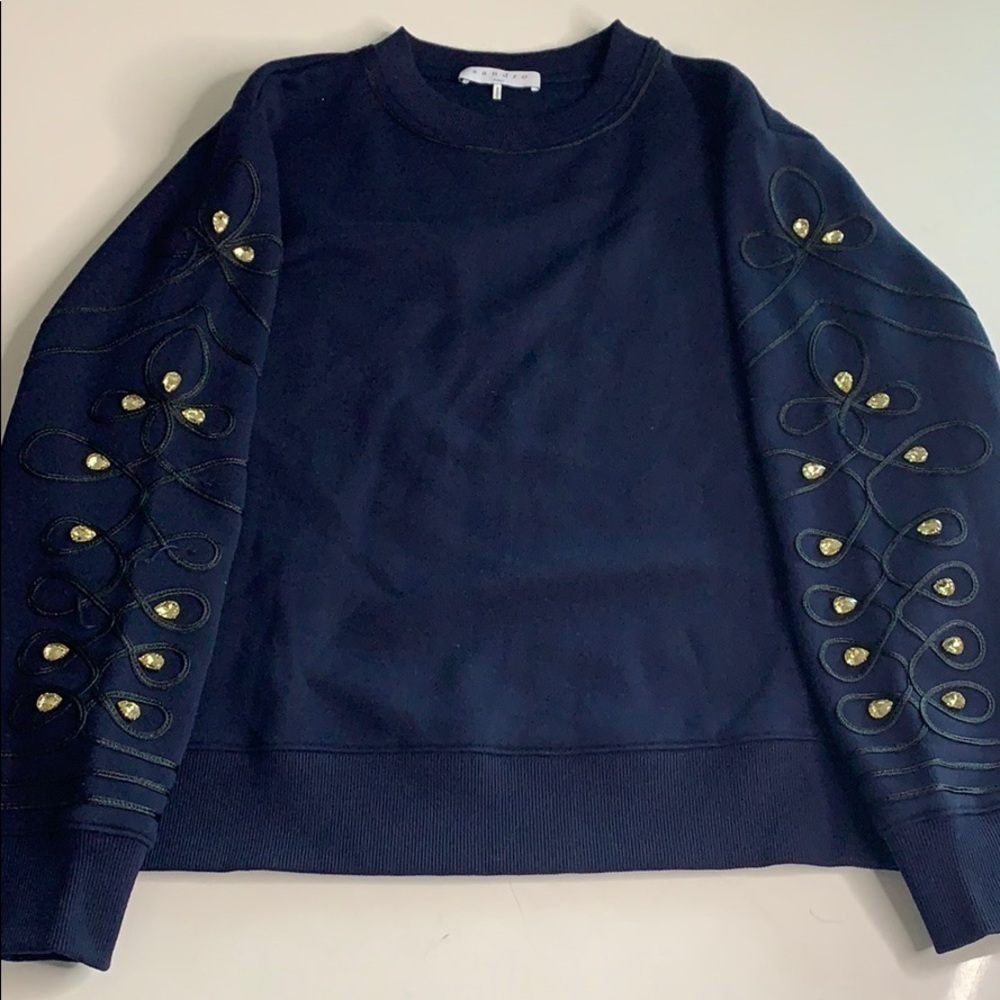 Sandro Paris military Crystal embellished military Crewneck pullover 1 flawed